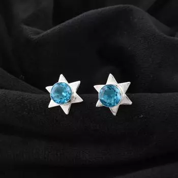 Swiss Blue Topaz Gemstone 925 Sterling Silver Jewelry Handmade Star Studs 0.44 EE-175-4
