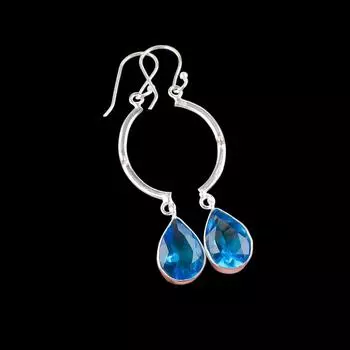 Swiss Blue Topaz Gemstone 925 Sterling Silver Jewelry Handcrafted Earrings 2.60 EE-43-8