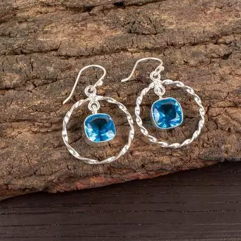 Swiss Blue Topaz Gemstone 925 Sterling Silver Jewelry Drop/Dangle Earrings 1.60 EE-60-7