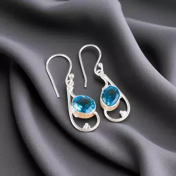 Swiss Blue Topaz Gemstone 925 Sterling Silver Jewelry Handcrafted Earrings 1.60 EE-49-4