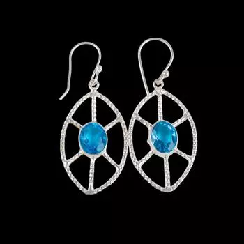 Swiss Blue Topaz Gemstone 925 Sterling Silver Jewelry Handcrafted Earrings 2.00 EE-48-4