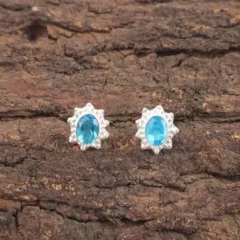 Swiss Blue Topaz Gemstone 925 Sterling Silver Jewelry Handmade Earrings 0.54 EE-151-14