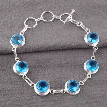 Swiss Blue Topaz Gemstone 925 Sterling Silver Jewelry Women s Gift Bracelet 7-9 RB-13-1