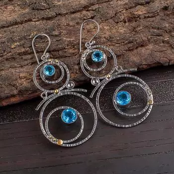 Swiss Blue Topaz Gemstone 925 Sterling Silver Artisan Jewelry Earrings 2.86 EE-76-11