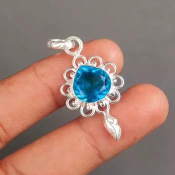 Swiss Blue Topaz Gemstone 925 Sterling Silver Jewelry Handmade Pendant 1.80 PP-4-2