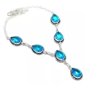 Ювелирные изделия из серебра 925 пробы с голубым топазом Swiss Blue Topaz Gemstone, ожерелье 18 дюймов T8U06 синий