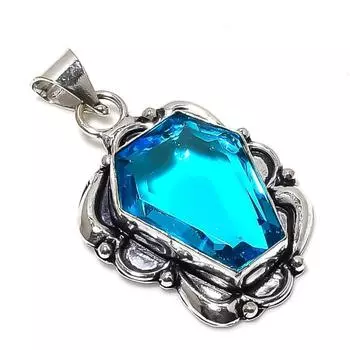 Swiss Blue Topaz Gemstone 925 Sterling Silver Jewelry Pendant 1.77 m0T65
