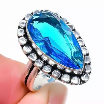 Swiss Blue Topaz Gemstone 925 Sterling Silver Jewelry Ring Size 8 e9C53 8 синий