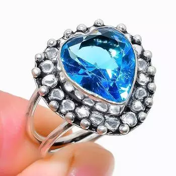 Swiss Blue Topaz Gemstone 925 Sterling Silver Jewelry Ring Size 8 F8k51 8 синий