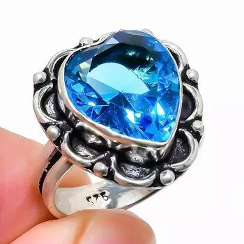 Swiss Blue Topaz Gemstone 925 Sterling Silver Jewelry Ring Size 7 B8A10 7 синий
