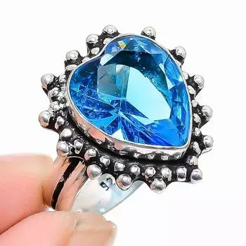 Swiss Blue Topaz Gemstone 925 Sterling Silver Jewelry Ring Size 9 b2j33 9 синий