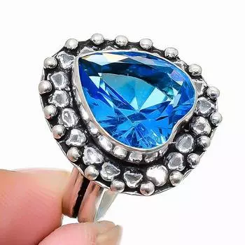 Swiss Blue Topaz Gemstone 925 Sterling Silver Jewelry Ring Size 8 Y0n40 8 синий