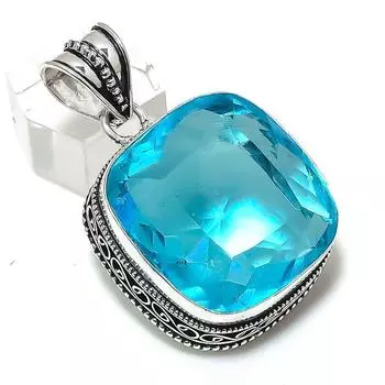 Swiss Blue Topaz Gemstone 925 Sterling Silver Jewelry Pendant 1.81 w9D97