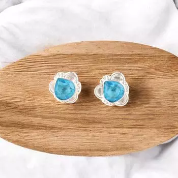 Swiss Blue Topaz Gemstone Earrings 925 Fine Silver Handmade Jewelry For Bridal EE-159-13