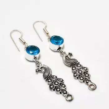 Ювелирные серьги ручной работы с серебряным покрытием 925 пробы, швейцарский голубой топаз, 2,38 дюйма