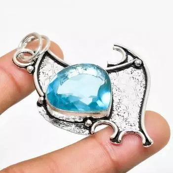 Ювелирный кулон ручной работы с покрытием из серебра 925 пробы, швейцарский голубой топаз, 2,34 дюйма 2.34 синий