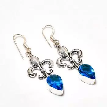 Ювелирные серьги ручной работы с покрытием из серебра 925 пробы, швейцарский голубой топаз, 1,89 дюйма