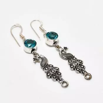 Ювелирные серьги ручной работы с серебряным покрытием 925 пробы, швейцарский голубой топаз, 2,38 дюйма