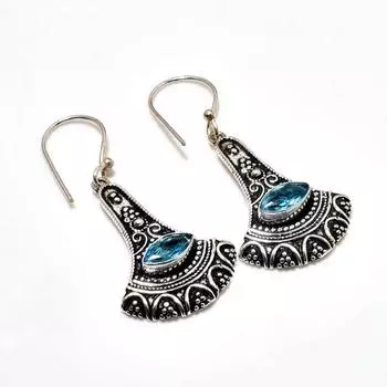 Ювелирные серьги ручной работы с покрытием из серебра 925 пробы, швейцарский голубой топаз, 1,89 дюйма