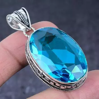 Swiss Blue Topaz Gemstone Handmade 925 Sterling Silver Gift Pendant 2.13 U1i72