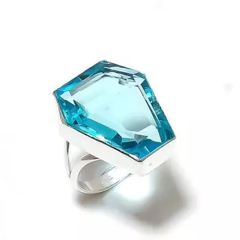 Swiss Blue Topaz Gemstone Handmade 925 Sterling Silver Jewelry Ring Size 8 N9V12