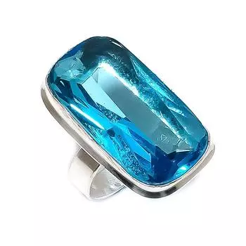 Swiss Blue Topaz Gemstone Handmade 925 Sterling Silver Ring Size 7.5 p0m98