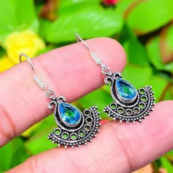 Swiss Blue Topaz Gemstone Handmade 925 Sterling Silver Gift Earring 1.58 t0r92