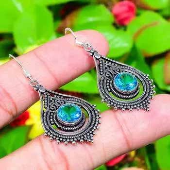 Swiss Blue Topaz Gemstone Handmade 925 Sterling Silver Gift Earring 1.97 t7B33