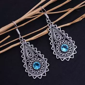 Swiss Blue Topaz Gemstone Handmade 925 Sterling Silver Earring 2.30 b7w06