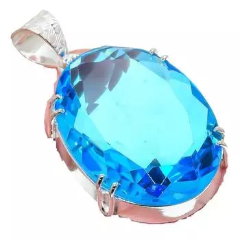 Swiss Blue Topaz Gemstone Handmade 925 Sterling Silver Jewelry Pendant 2.17 AH-786 2.2 синий