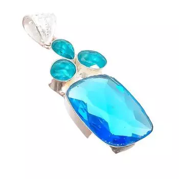 Swiss Blue Topaz Gemstone Handmade 925 Sterling Silver Jewelry Pendant 2.56 AH-5279 2.17 синий