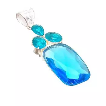 Swiss Blue Topaz Gemstone Handmade 925 Sterling Silver Jewelry Pendant 2.48 AH-5270 2.17 синий