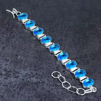 Swiss Blue Topaz Gemstone Handmade 925 Sterling Silver Bracelet 7-8 F4N30