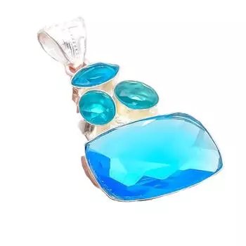 Swiss Blue Topaz Gemstone Handmade 925 Sterling Silver Jewelry Pendant 2.09 AH-5282 2.17 синий