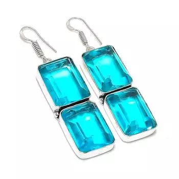 Swiss Blue Topaz Handmade 925 Sterling Silver Jewelry Earring 2.40 M6v63
