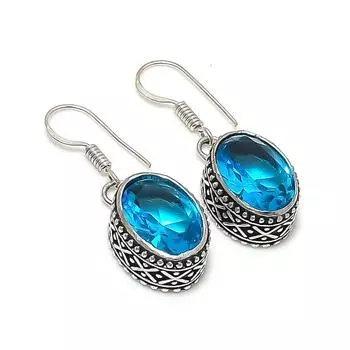 Swiss Blue Topaz Handmade 925 Sterling Silver Jewelry Earring 1.46 K0O01