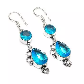 Swiss Blue Topaz Handmade 925 Sterling Silver Jewelry Earring 2.21 Z9j81
