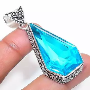 Swiss Blue Topaz Handmade 925 Sterling Silver Jewelry Pendant 2.29 b4D75