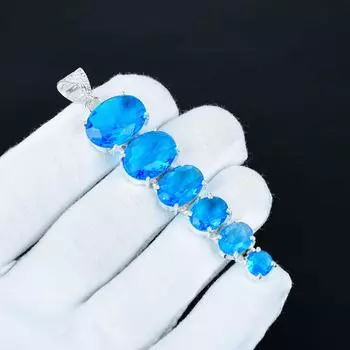 Swiss Blue Topaz Pendant, 925 Sterling Silver Pendant, Handmade Pendant, Antique Pendant, Swiss Blue Topaz Gemstone Pendant, Party Wear Gift 3.14 синий