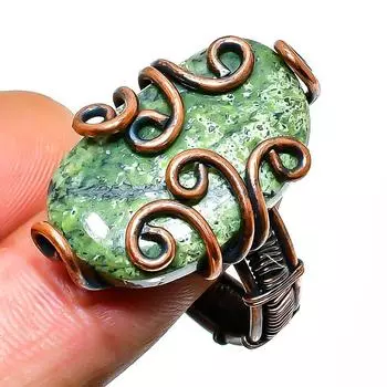 Швейцарский зеленый опал драгоценный камень ручной работы медная проволока обертка ювелирное кольцо размер 9.5