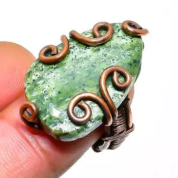 Швейцарский зеленый опал драгоценный камень ручной работы медная проволока обертка ювелирное кольцо размер 5.5