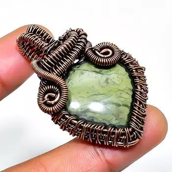 Swiss Green Opal Gemstone Handmade Copper Wire Wrap Jewelry Pendant 1.77 1.77 зелёный