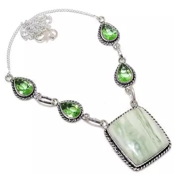 Швейцарский зеленый опал, драгоценный камень ручной работы, 925 пробы, ювелирное ожерелье 18 дюймов q0o79 зелёный