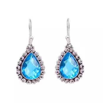 Swiss London Blue Topaz 925 Sterling Silver Earring V9563, Blue Earring, Pear Earring, Valentin s Day Gift, Gift For Her, Birthday Gift, Handmade Jewe