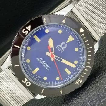 SWISS MENS 40MM REFURBISHED TITUS TURNABLE BEZEL BLUE DIAL WATCH 430571-2 R103-a430571