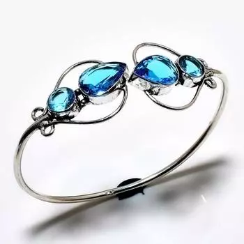 Swissblue Топаз Драгоценный камень 925 Посеребренный браслет-манжета ручной работы