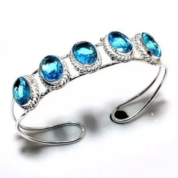 Swissblue Топаз Драгоценный камень 925 Посеребренный браслет-манжета ручной работы