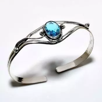 Swissblue Топаз Драгоценный камень 925 Посеребренный браслет-манжета ручной работы