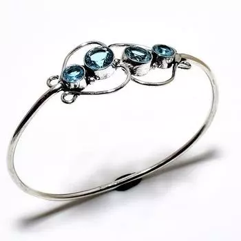 Swissblue Топаз Драгоценный камень 925 Посеребренный браслет-манжета ручной работы
