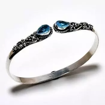 Swissblue Топаз Драгоценный камень 925 Посеребренный браслет-манжета ручной работы